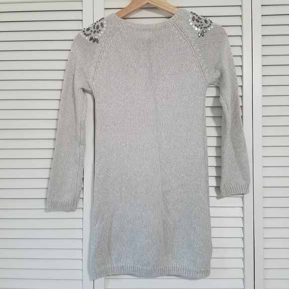 Girls Gray Sweater Dress with Beaded Shoulder Sz S - Picture 3 of 5